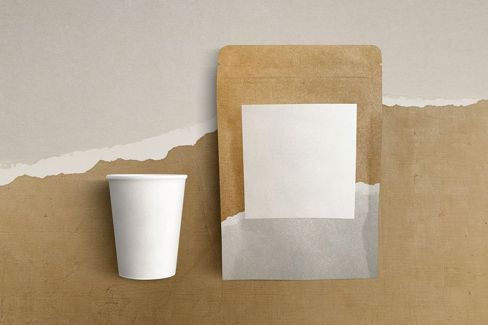 Coffee cup, bag, beverage eco packaging with design space