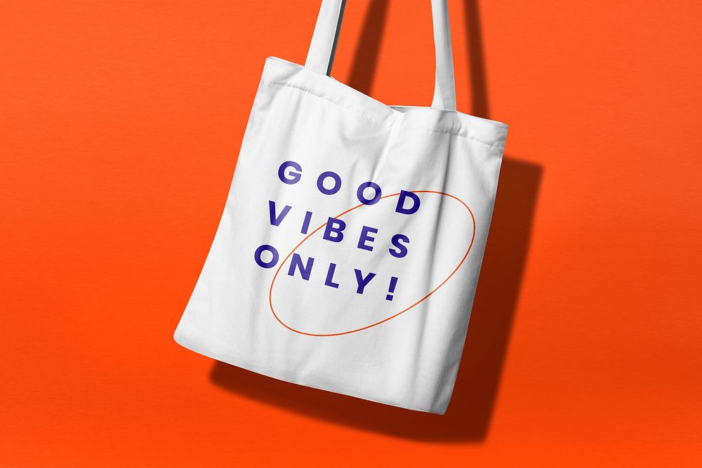 Good vibes only, white tote bag, reusable fashion accessory