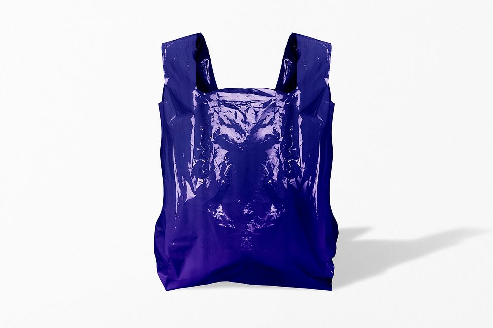 Plastic shopping bag, blue realistic design with blank space