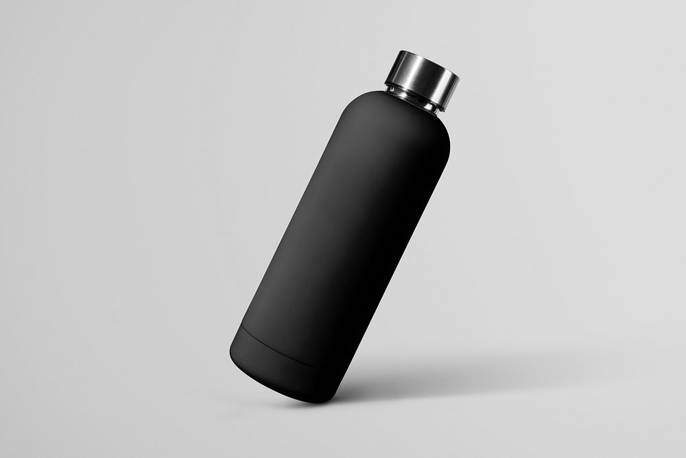 Black water bottle in stainless steel with design space