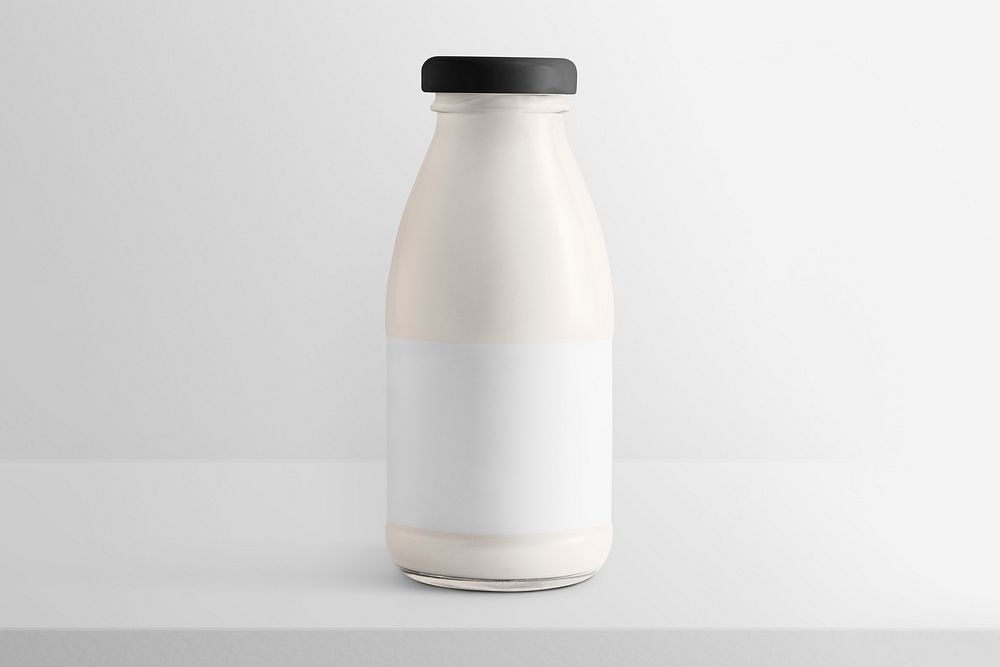 White glass bottle, label with design space