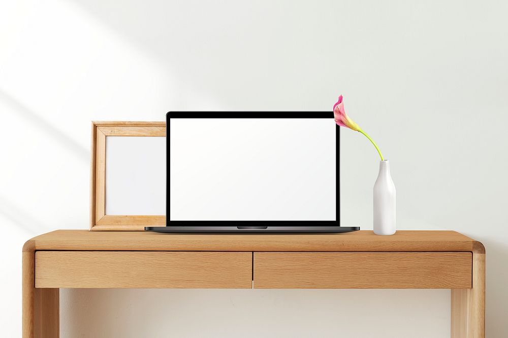 Blank laptop on modern desk