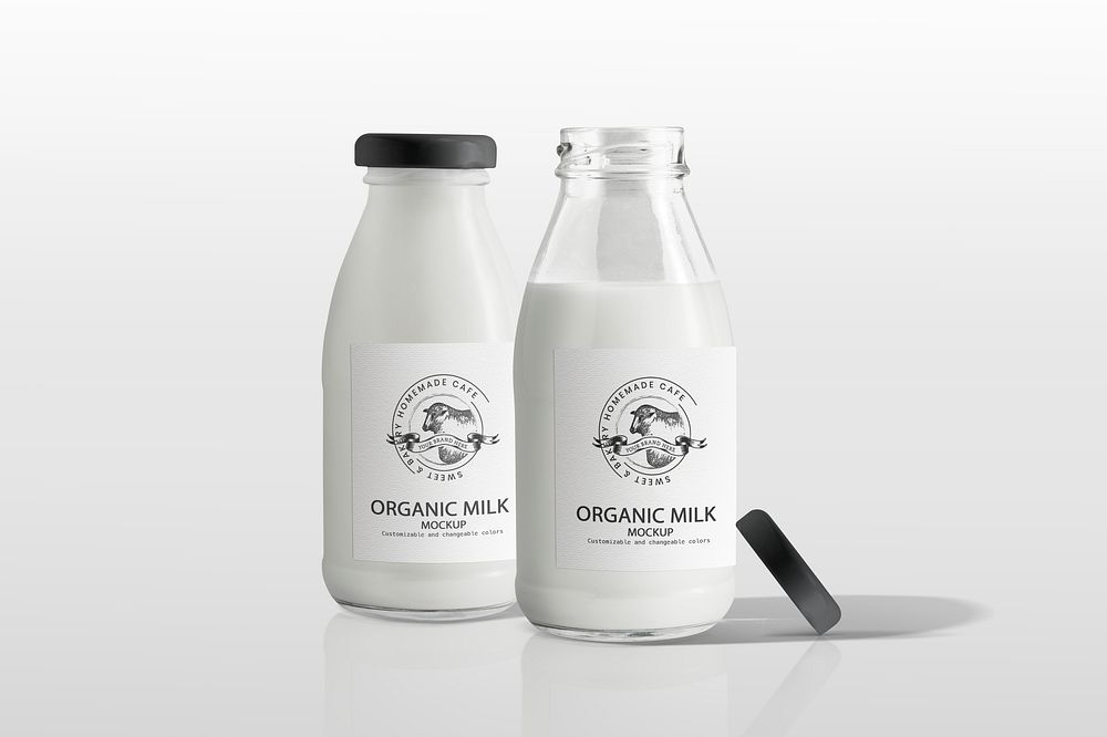 Milk bottle label mockup, minimal design psd