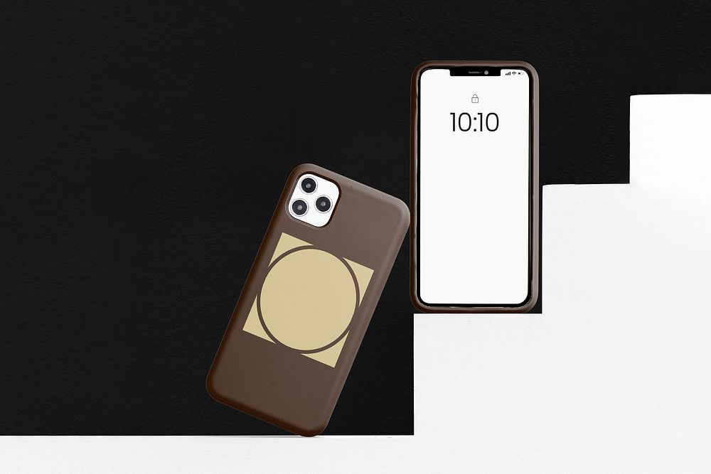Blank smartphone screen, beige aesthetic phone case