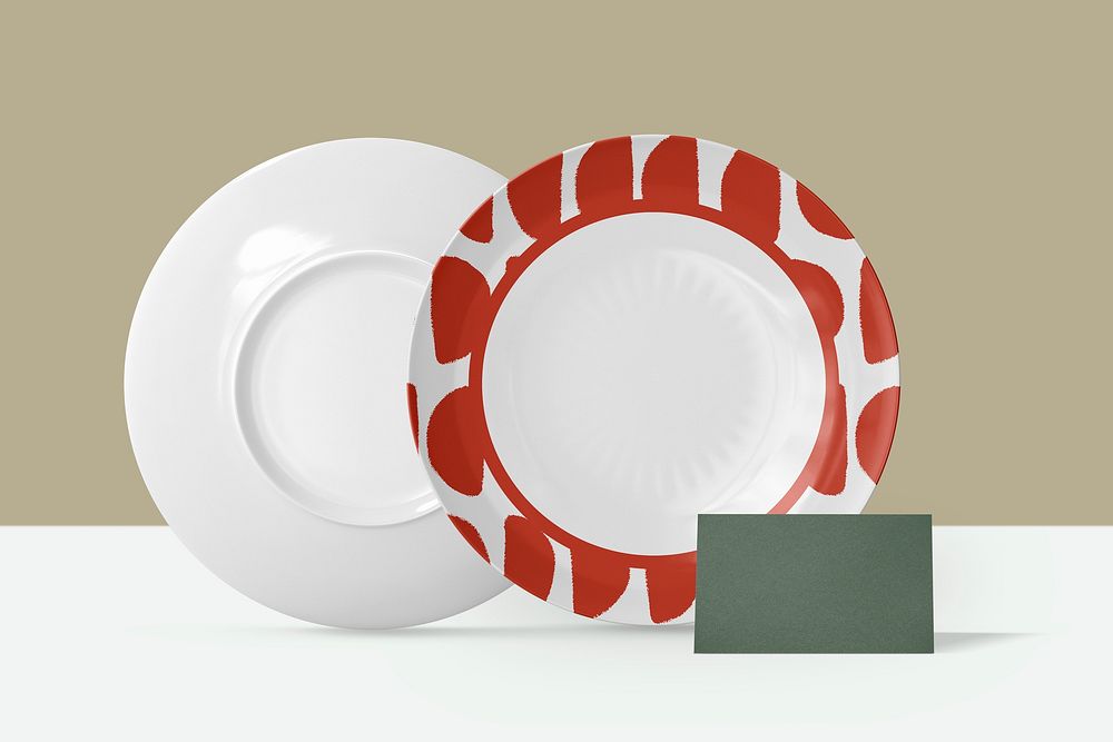 Red porcelain plate, tableware, realistic object with design space