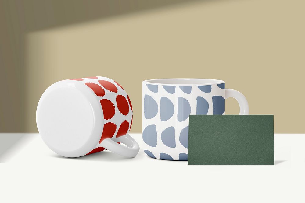 Abstract coffee mug, business card with design space