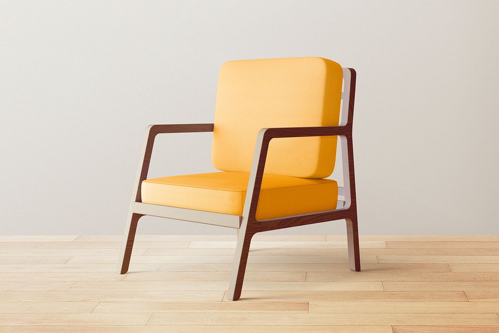 Yellow wooden armchair, modern interior design