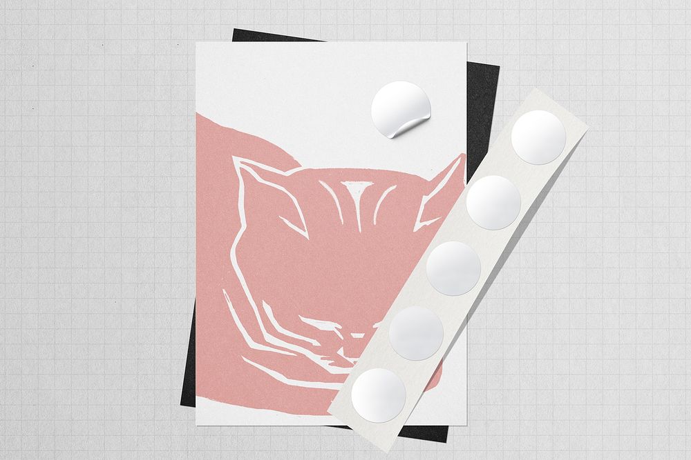 Cat poster, pink sticker, aesthetic business branding