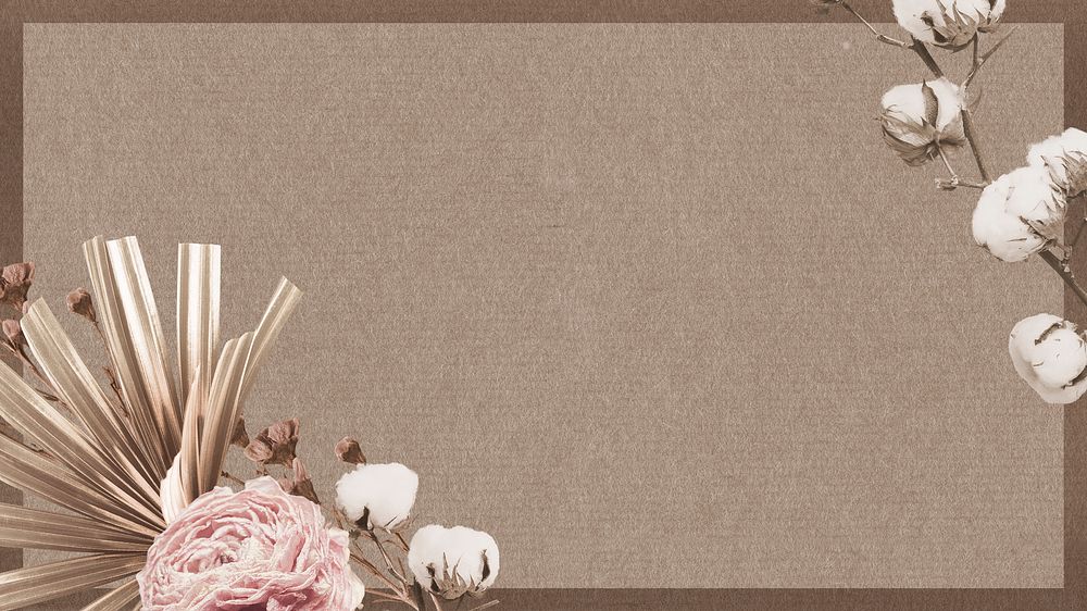 Aesthetic desktop wallpaper, beige floral mixed media background