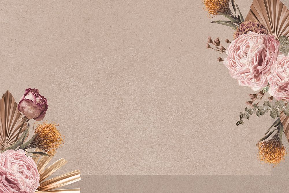 Vintage flower border, beige background, aesthetic design