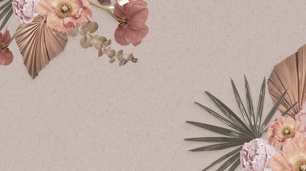 Vintage floral desktop wallpaper, beige mixed media background