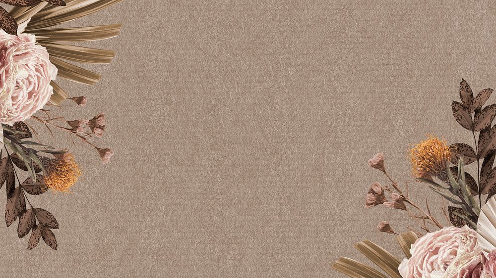 Aesthetic desktop wallpaper, beige floral mixed media background