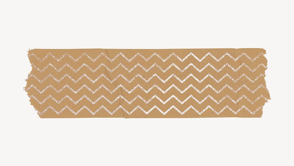 Washi tape collage element, brown zig-zag pattern design vector