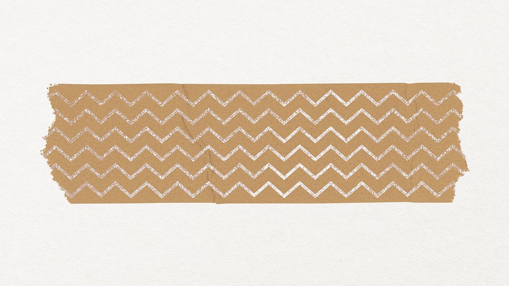 Washi tape collage element, brown zig-zag pattern design psd