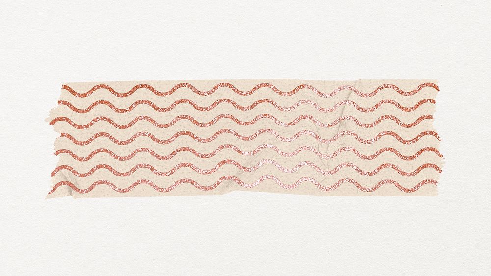 Washi tape collage element, pink wave pattern design psd