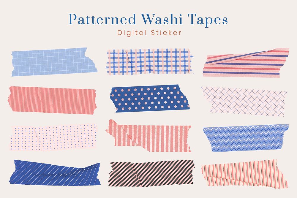 Cute washi tape sticker, pastel pattern stationery vector set