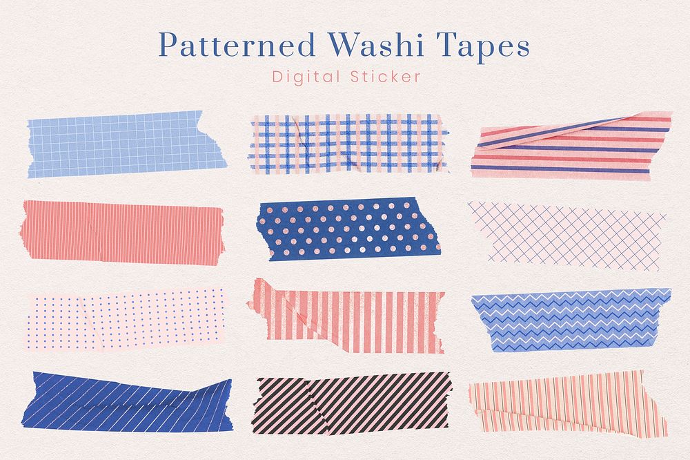 Cute washi tape sticker, pastel pattern stationery psd set