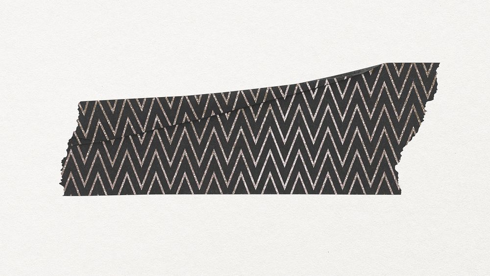 Washi tape collage element, black zig-zag pattern design psd