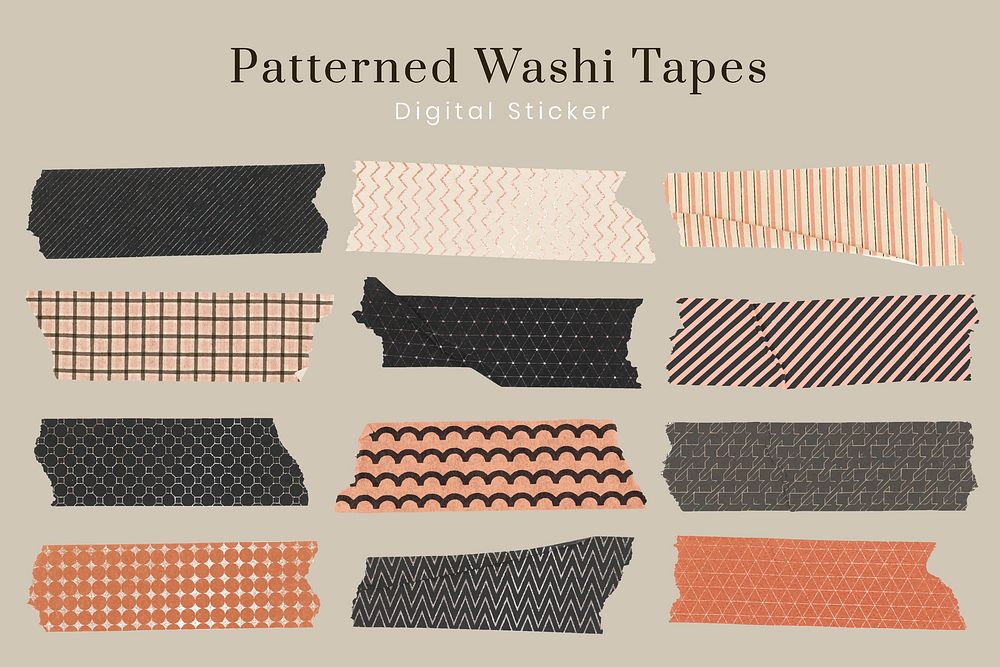 Abstract pattern washi tape, digital collage element vector set