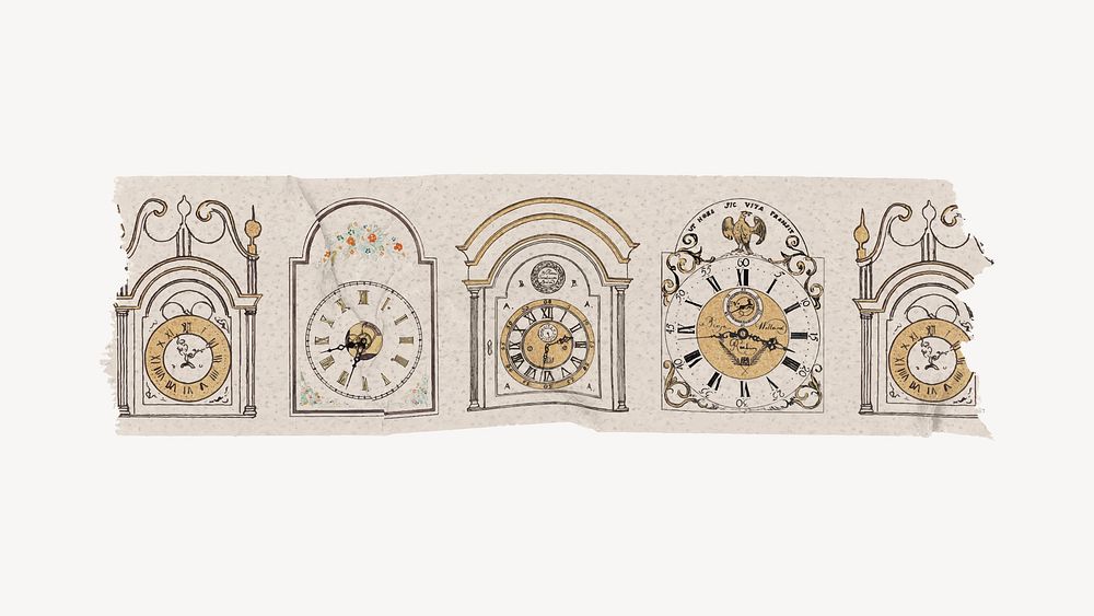 Vintage washi tape clipart, clock pattern, decorative stationery vector