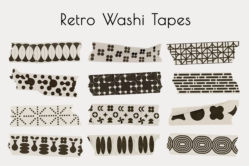 Retro pattern washi tape collage element, abstract stationery vector set