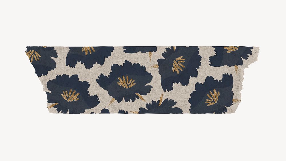 Floral washi tape clipart, orange patterned collage element vector