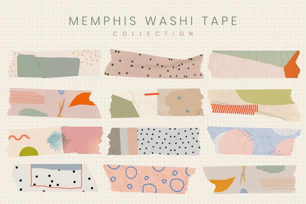 Abstract memphis washi tape clipart, aesthetic earth tone design vector set