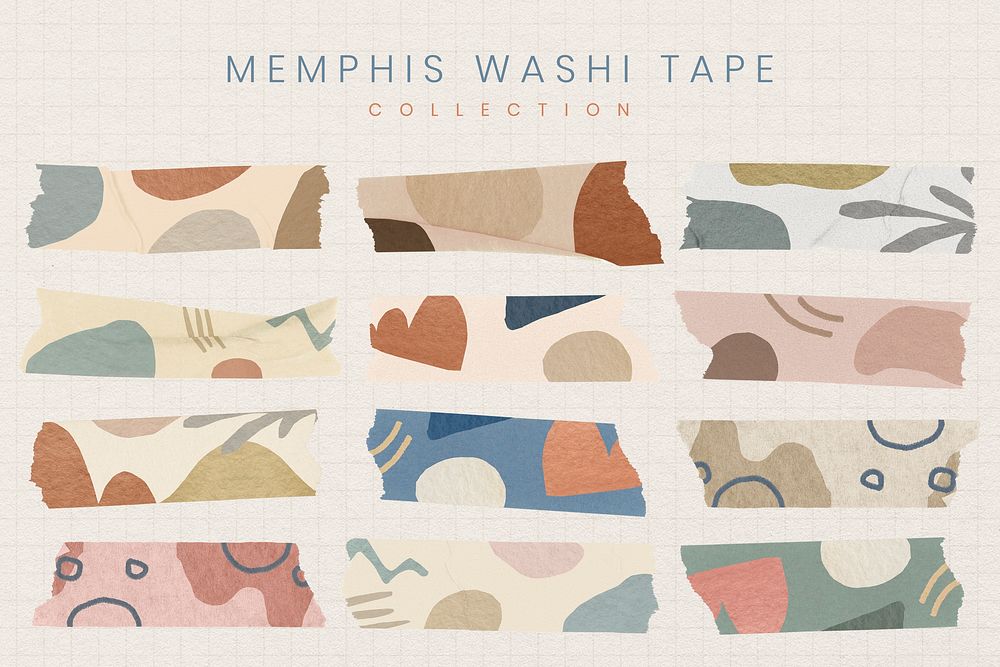 Abstract memphis washi tape clipart, aesthetic earth tone design psd set