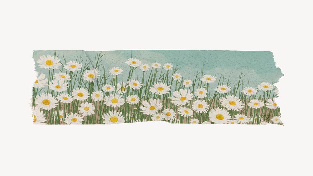 Daisy washi tape sticker, flower aesthetic collage element vector