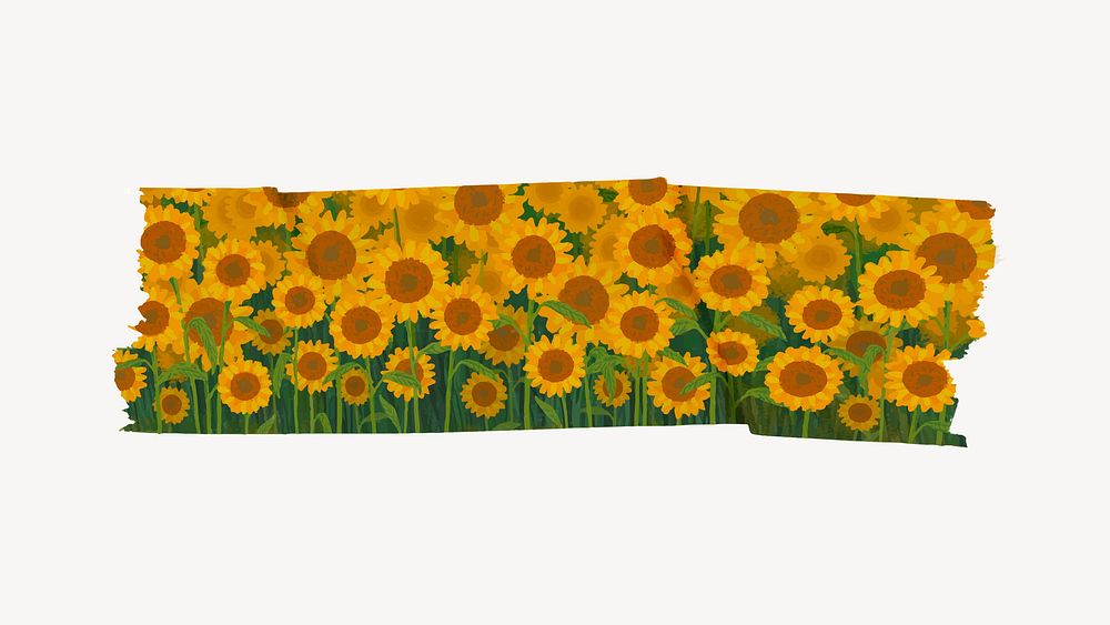 Sunflower washi tape sticker, flower aesthetic collage element vector