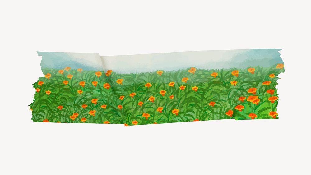 Floral washi tape collage element, aesthetic poppy vector