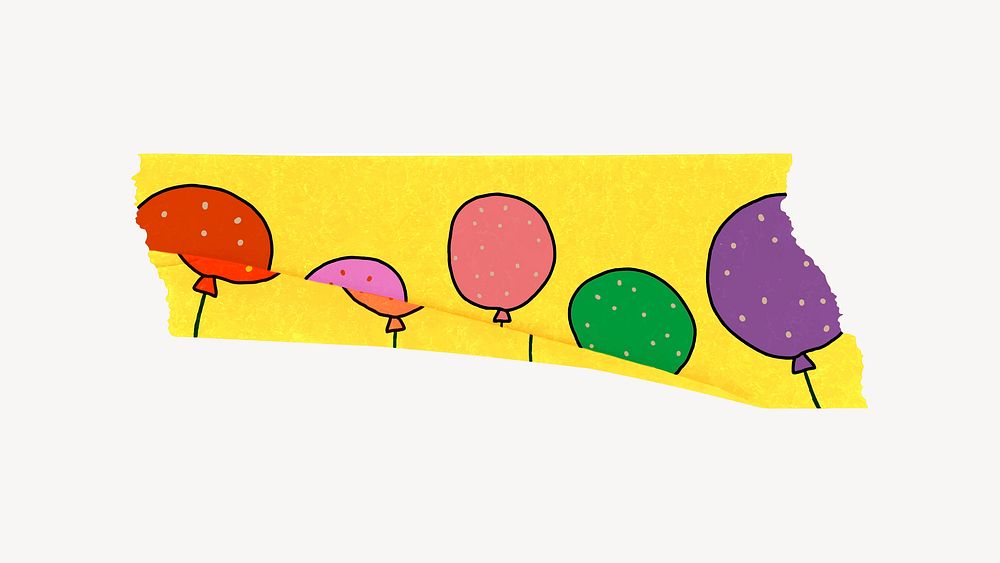 Balloons washi tape sticker, birthday pattern design vector