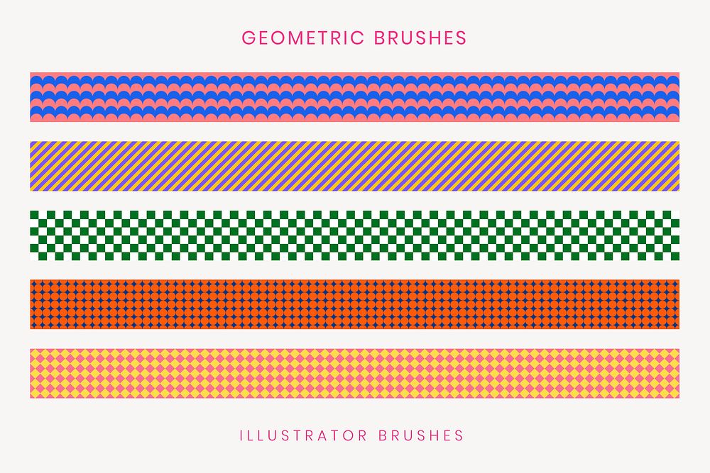 Geometric pattern brush, seamless abstract vector set, compatible with AI