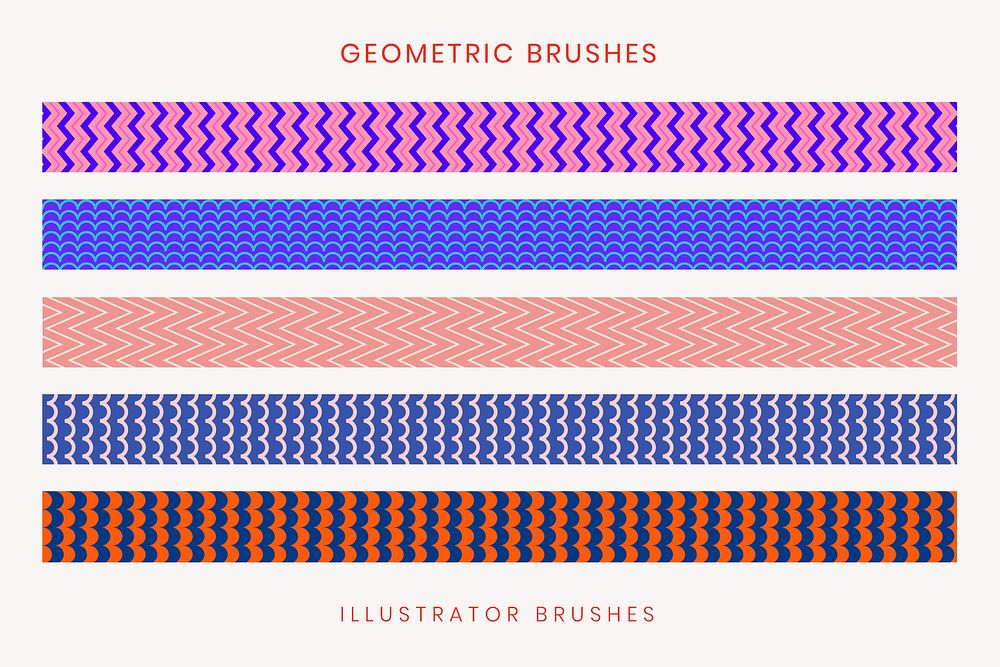 Geometric pattern brush, seamless abstract vector set, compatible with AI