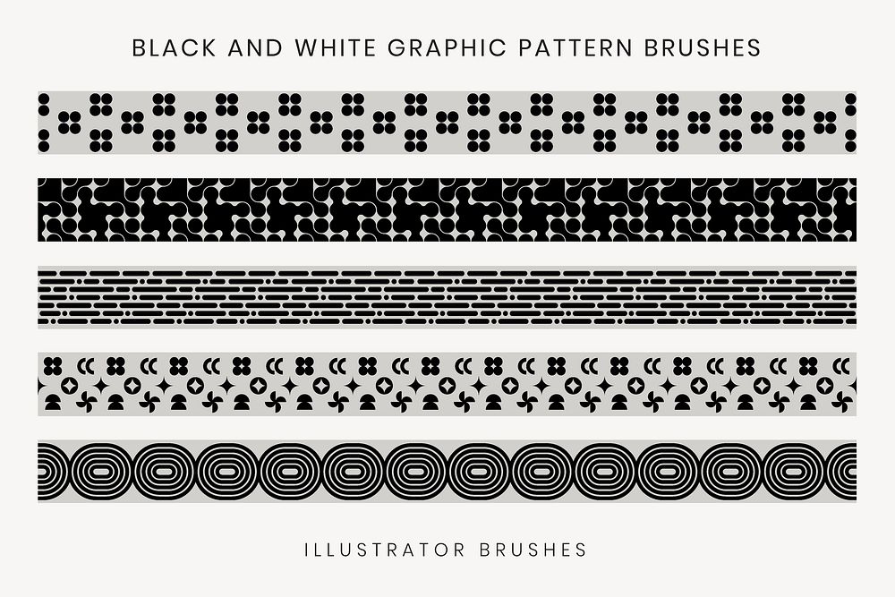 Retro pattern brush, abstract black and white vector set, compatible with AI