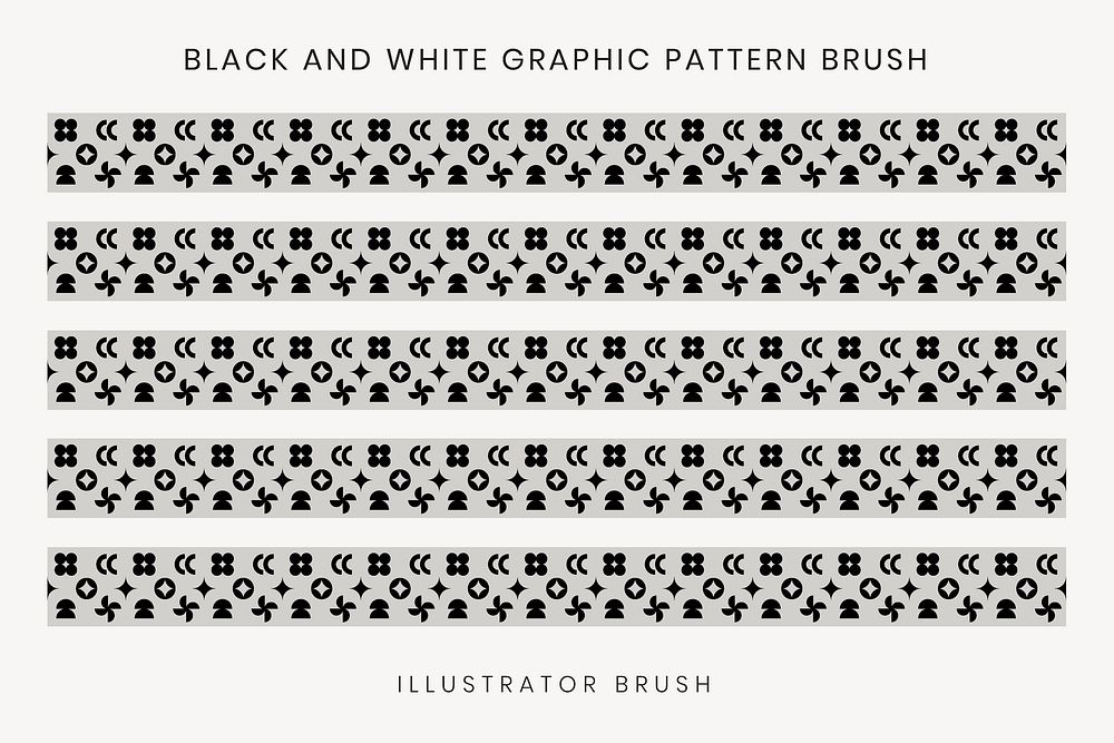 Retro pattern brush, abstract black and white vector, compatible with AI