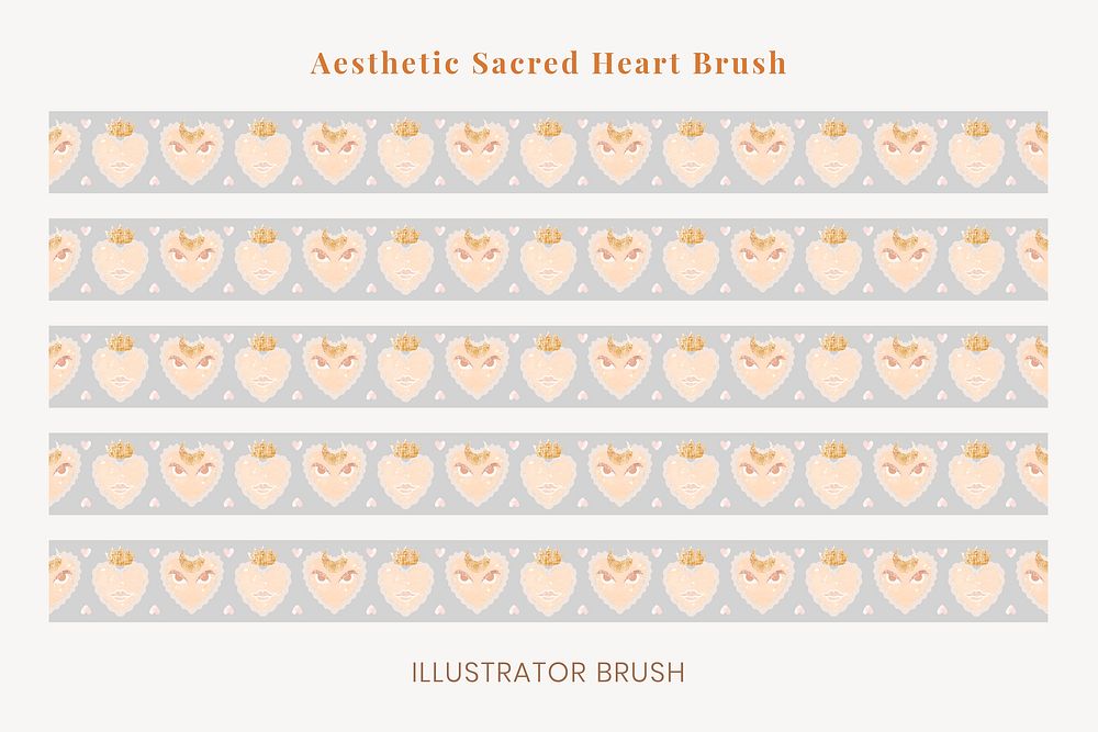 Sacred heart pattern brush, pastel aesthetic vector, compatible with AI