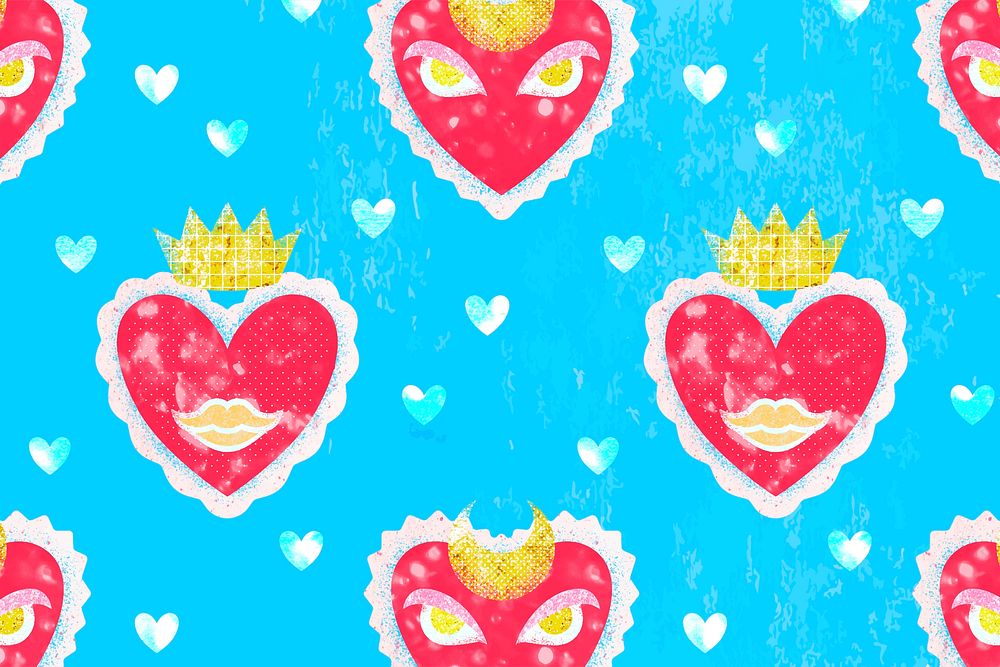 Kidcore heart pattern background, blue aesthetic design vector