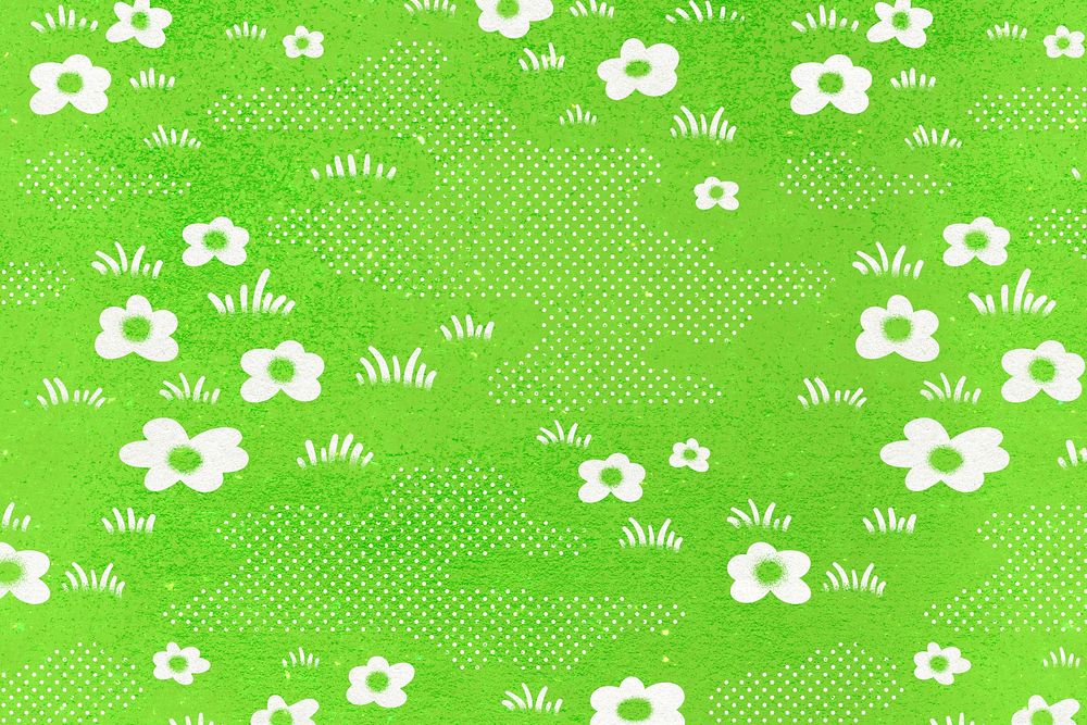 Kidcore flower pattern background, green nature design