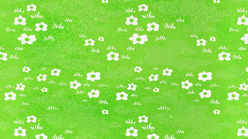 Cute flower computer wallpaper, green kidcore design
