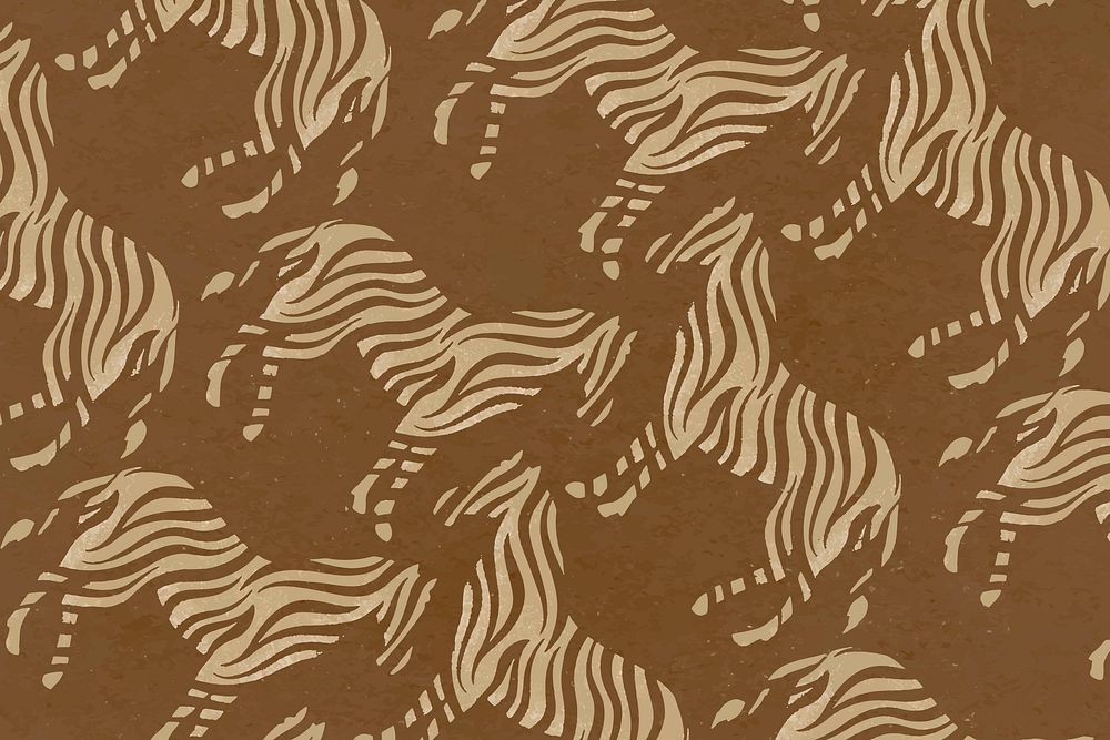Brown zebra pattern background, wild animal stamp vector