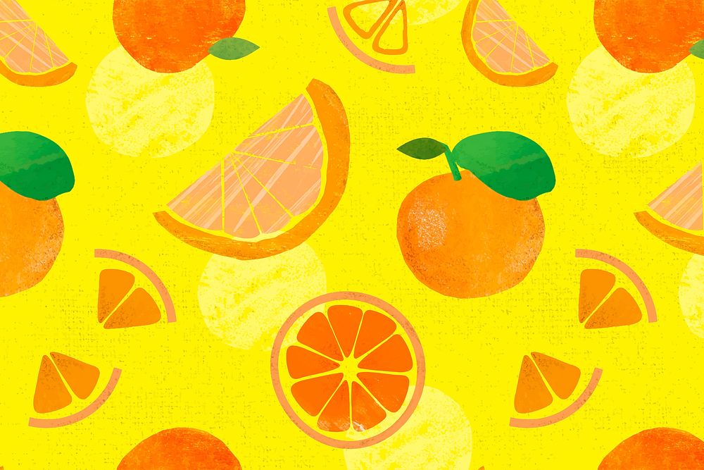 Orange fruit background, kidcore pattern in yellow vector