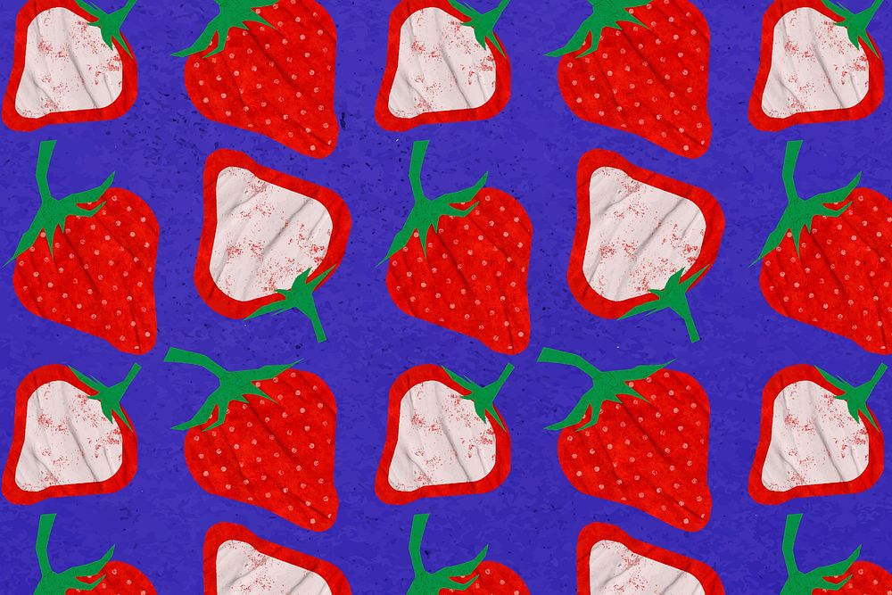 Strawberry fruit background, kidcore pattern in red vector