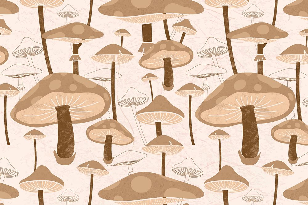 Psychedelic mushroom pattern background, brown design vector