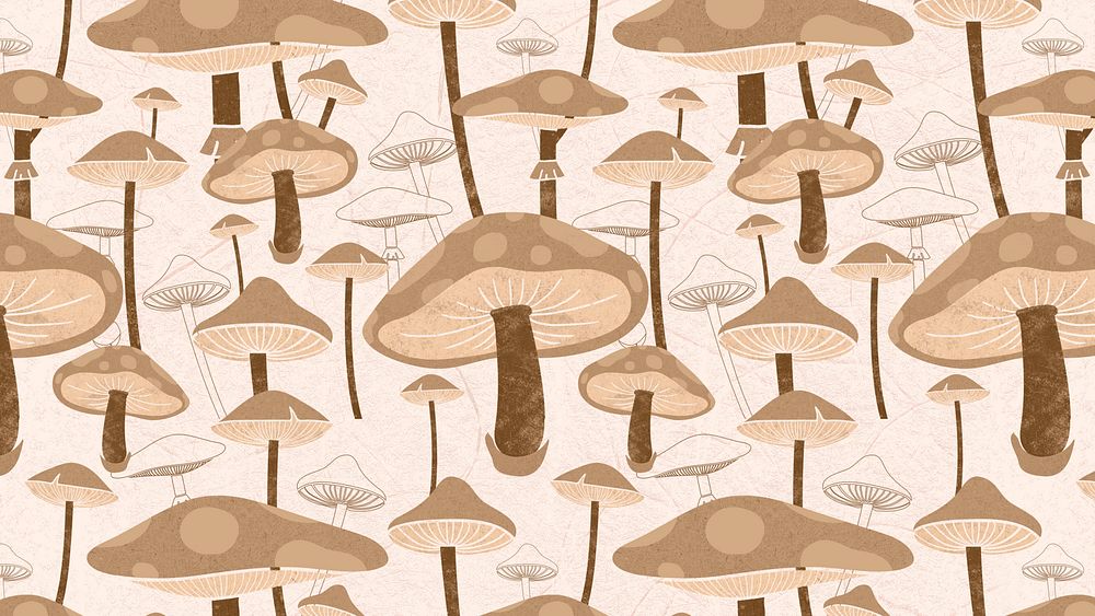 Psychedelic mushroom pattern computer wallpaper, brown design