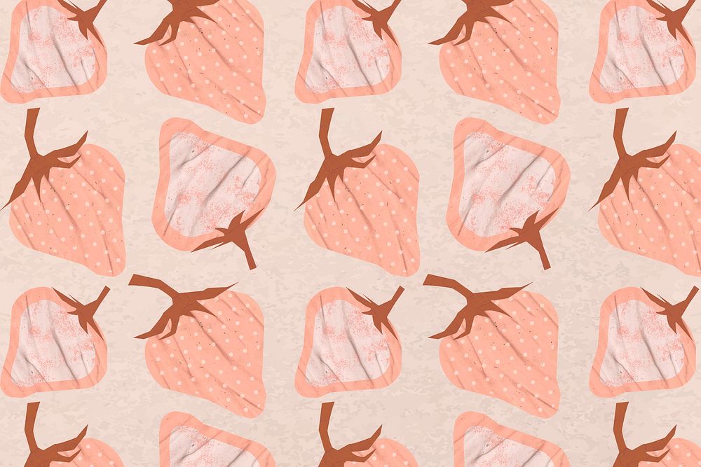 Pastel strawberry background, fruit pattern with texture vector