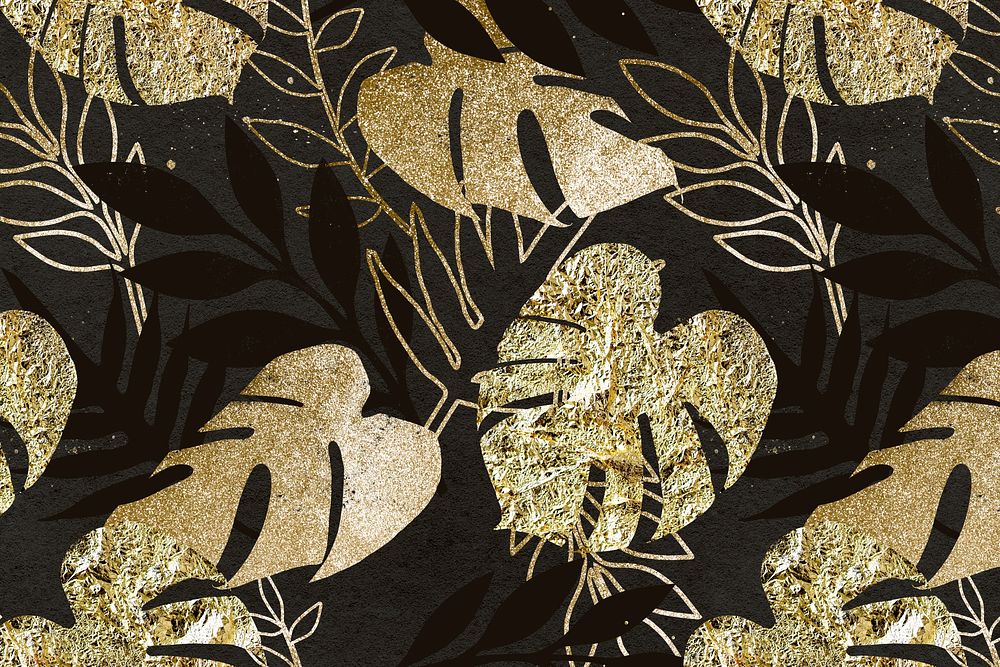 Aesthetic leaf pattern background, gold glitter