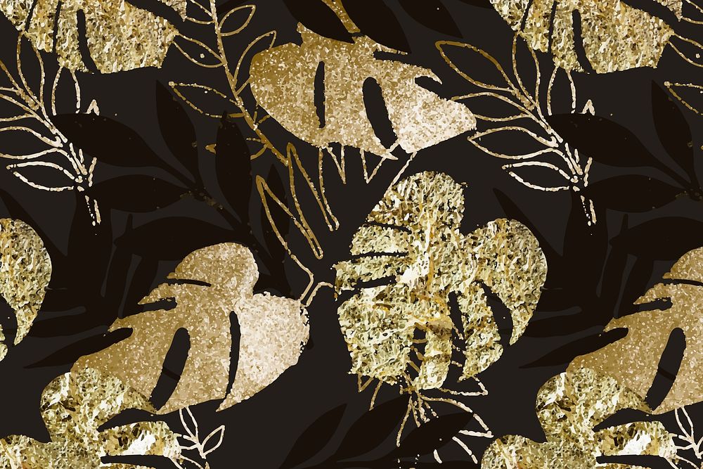 Aesthetic leaf pattern background, gold glitter vector