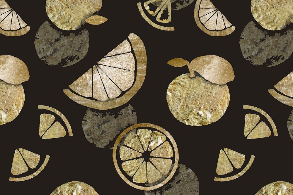 Glitter fruit pattern background, grapefruit in gold vector