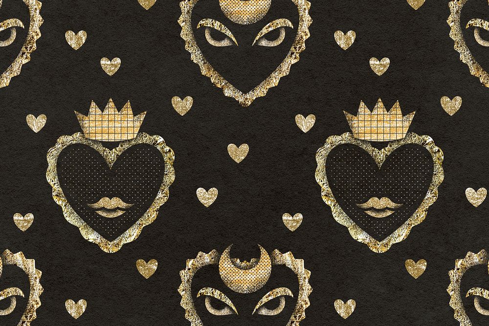 Aesthetic heart pattern background, gold glitter